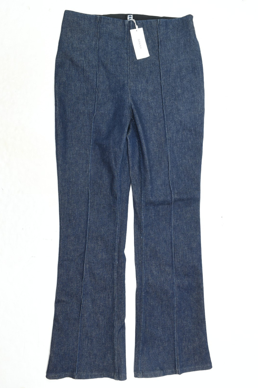 Spanx Zero WB Micro Flare Jeans Womens PM Blue High Rise Pull-On Pintuck Seam